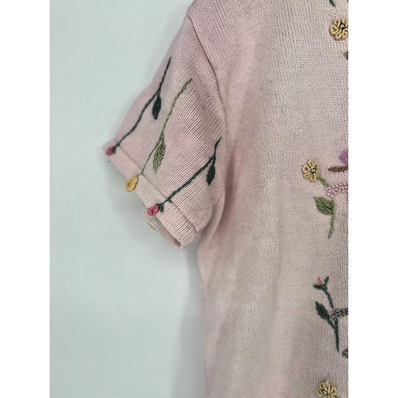 Vintage Storybook Knits L Monkey Bear Short Sleeve Cardigan Sweater Floral - Picture 2 of 13